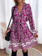 Lilac Floral Tie Neck Balloon Sleeve Dress