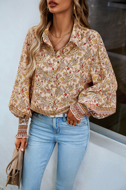 Bohemian Printe Lantern Sleeve Shirt