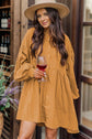 Button Up Ochre Lantern Sleeve Dress