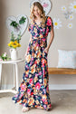 Floral Navy Multi-Color lice Tie Waist Maxi Dress -Full Size