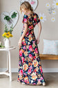 Floral Navy Multi-Color lice Tie Waist Maxi Dress -Full Size