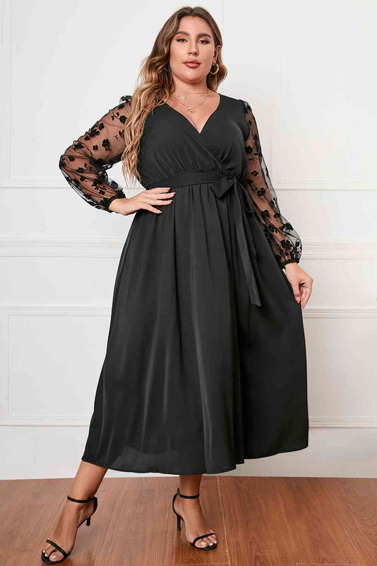 Plus Size Black Night Out Surplice Neck Tied Dress