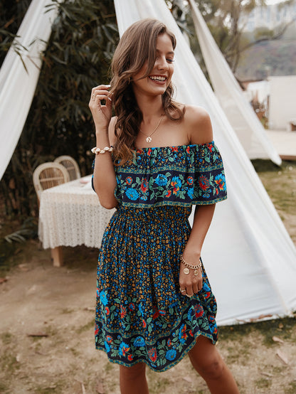 Bohemian Print Off-Shoulder Strapless Dress