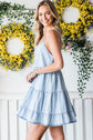 Statement Tiered Spaghetti Strap Denim Dress