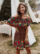 Bohemian Print Off-Shoulder Strapless Dress