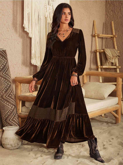 Chocolate Tribe Ruffled Long Sleeve Dress