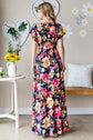 Floral Navy Multi-Color lice Tie Waist Maxi Dress -Full Size