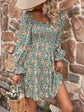 Smocked Flounce Floral Sleeve Dress