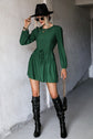 Frill Trim Tie Waist Puff Sleeve Mini Dress