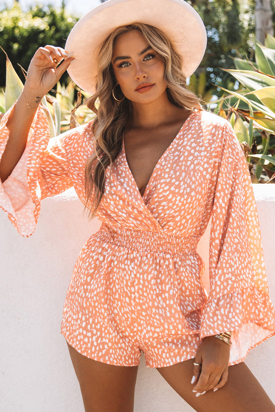 Surplice Flare Sleeve Printed Romper