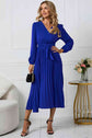 Classy Tie Waist V-Neck Long Sleeve Midi Dress