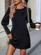 Black Button Back Round Neck Long Sleeve Dress