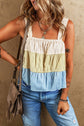 Mulit-Color Block Square Neck Wide Strap Cami