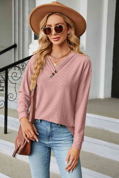 Unique Style V-Neck Long Sleeve Blouse