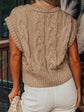 Camel Cable-Knit Round Neck Sweater