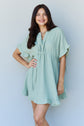 Full Size Ruffle Hem Dress with Drawstring Waistband in Light Sage