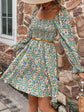 Smocked Flounce Floral Sleeve Dress