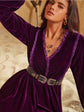 Plum Ruffled V-Neck Long Sleeve Dress