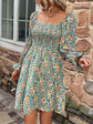 Smocked Flounce Floral Sleeve Dress