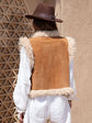 Camel Fuzzy Open Front Vest Coat