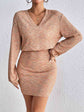 Tan Lace Detail V-Neck Mini Dress