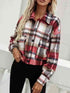 Ladies deep red Plaid Crop Collared Neck Button Down Jacket