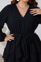 Plus Size Black Swiss Dot Tie Waist V-Neck Dress