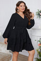 Plus Size Black Swiss Dot Tie Waist V-Neck Dress