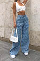 Street Wide Leg Knee Pocket Jeans