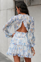 Floral Frill Trim Plunge Flounce Sleeve Dress