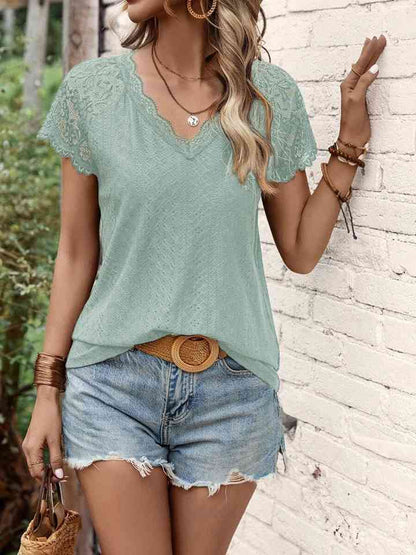 V-Neck Short Sleeve Blouse