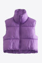 Women wearing a purple- Fall - Winter- Zip-Up -Drawstring- Puffer -Vest -sleeveless Jacket