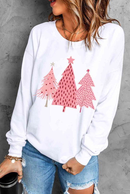 White Christmas Tree Graphic Sweatshirt