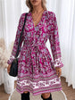 Lilac Floral Tie Neck Balloon Sleeve Dress