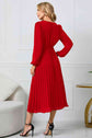 Classy Tie Waist V-Neck Long Sleeve Midi Dress